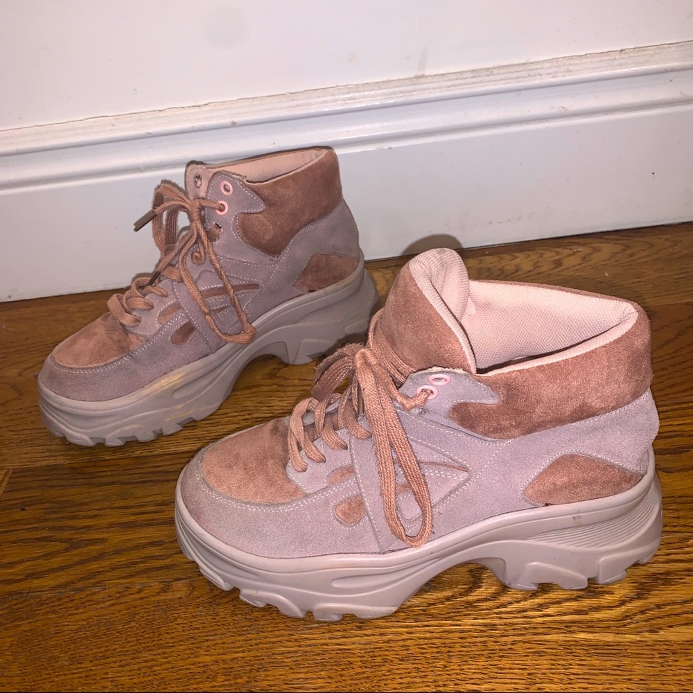 Pink suede sneaker boots size 7.